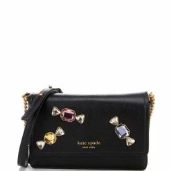 Flash Sale 🎉 Kate Spade New York Gala Stone Embellished Saffiano Leather Flap Chain Wallet Crossbody Bag Black Multi 🛒
