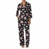 Promo 🔥 Kate Spade New York Floral Print 3/4 Sleeve Notch Collar Long Sleeve Knit Pajama Set Black/multi 😉