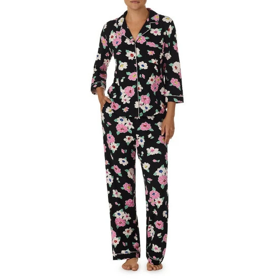 Promo π₯ Kate Spade New York Floral Print 3/4 Sleeve Notch Collar Long Sleeve Knit Pajama Set Black/multi π 1 Promo π₯ Kate Spade New York Floral Print 3/4 Sleeve Notch Collar Long Sleeve Knit Pajama Set Black/multi π
