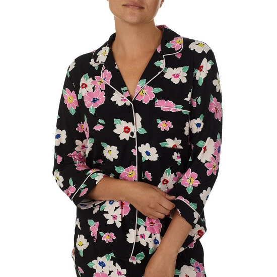 Promo π₯ Kate Spade New York Floral Print 3/4 Sleeve Notch Collar Long Sleeve Knit Pajama Set Black/multi π 3 Promo π₯ Kate Spade New York Floral Print 3/4 Sleeve Notch Collar Long Sleeve Knit Pajama Set Black/multi π - Image 3