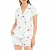 Best Pirce 🎁 Kate Spade New York Celebration Printed Knit Shorty Coordinating Pajama Set White Novel 🤩