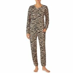 Best deal ✔️ Kate Spade New York Zebra Print Sweater Knit Crew Neck Long Sleeve Coordinating Pajama Set Brown Print 🔔