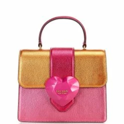Hot Sale 🛒 Kate Spade New York Jeweled Heart Snap Closure Mini Top Handle Colorblock Metallic Leather Satchel Bag Locket Pink Multi 👏