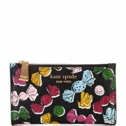 Best Sale 💯 Kate Spade New York Morgan Assorted Candies Embossed Saffiano Leather Small Slim Bifold Wallet Black Multi 😀