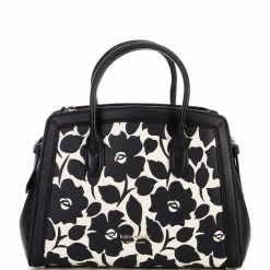 Cheap ❤️ Kate Spade New York Knott Rosy Garden Embossed Pebbled Leather Medium Satchel Bag Black Multi 🥰