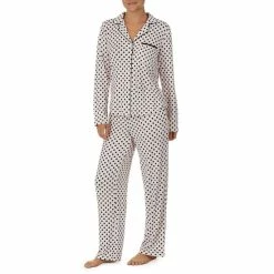 Coupon ⌛ Kate Spade New York Dotted Long Sleeve Notch Collar Button Front Pajama Set Blush Dot ⭐