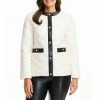 Best Sale 👏 Kate Spade New York Horizontal Onion Quilted Crew Neck Long Sleeve Pearl Button Puffer Jacket Cream ⌛