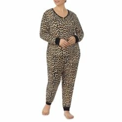 Coupon 🥰 Kate Spade New York Plus Size Jersey Knit Long Sleeve Scoop Neck Animal Print Pajama Set Brown Animal 🔔