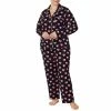 Outlet 🌟 Kate Spade New York Plus Size Geometric Heart Print Long Sleeve Notch Collar Neck Long Sleeve Pajama Set Black ✔️