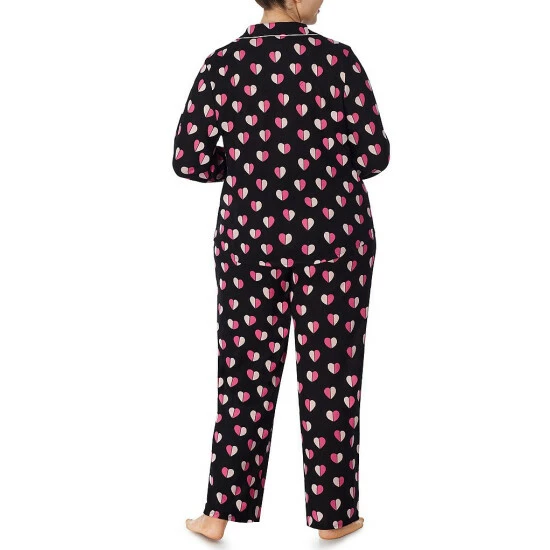 Outlet ๐ Kate Spade New York Plus Size Geometric Heart Print Long Sleeve Notch Collar Neck Long Sleeve Pajama Set Black โ๏ธ 2 Outlet ๐ Kate Spade New York Plus Size Geometric Heart Print Long Sleeve Notch Collar Neck Long Sleeve Pajama Set Black โ๏ธ - Image 2