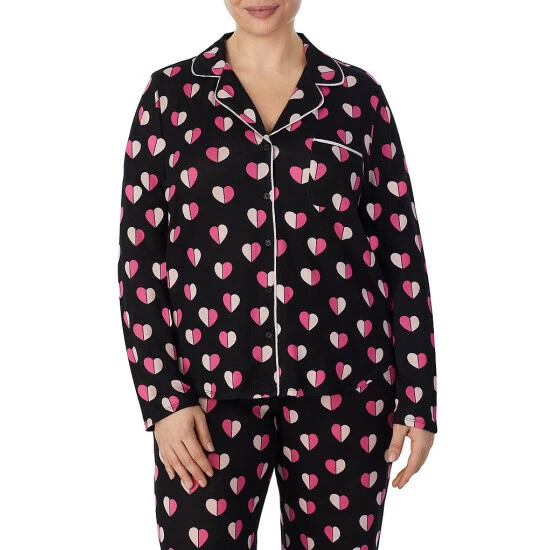 Outlet ๐ Kate Spade New York Plus Size Geometric Heart Print Long Sleeve Notch Collar Neck Long Sleeve Pajama Set Black โ๏ธ 3 Outlet ๐ Kate Spade New York Plus Size Geometric Heart Print Long Sleeve Notch Collar Neck Long Sleeve Pajama Set Black โ๏ธ - Image 3