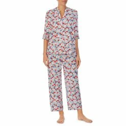 Promo π Kate Spade New York Floral Print 3/4 Sleeve Split V-Neck Woven Pajama Set Multicolor π