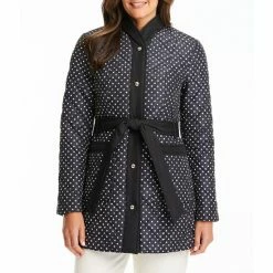 Top 10 🔔 Kate Spade New York Quilted Dot Print Single Breasted High Neck Insulated Long Sleeve Belted 🧥 Coat Printed Dot/black 🥰