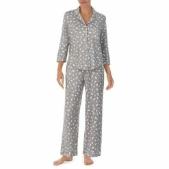 Brand new 🌟 Kate Spade New York Heart Print 3/4 Sleeve Notch Collar Long Sleeve Long Knit Pajama Set Grey/print 😀
