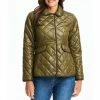 Buy 🛒 Kate Spade New York Diamond Quilted Single Breasted Point Collar Button Front Puffer 🧥 Coat Olive 😀