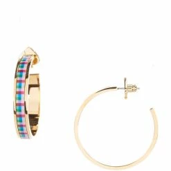Wholesale 🛒 Kate Spade New York Plaid Hoop Earrings Blue Madras 💯