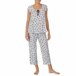 Wholesale 💯 Kate Spade New York Dotted Print Square Neck Cap Sleeve Pajama Set Grey Heather 😀