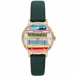 Buy 🌟 Kate Spade New York 👩 Women's Metro Bookworm Three-Hand Green Leather Strap ⌚ Watch ✨