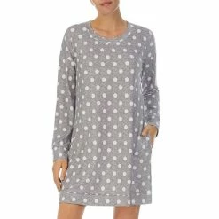Deals 🧨 Kate Spade New York Long Sleeve Round Neck Dotted Print Pocketed Nightgown Grey Dot 🧨