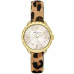 Outlet โญ Kate Spade New York ๐ฉ Women's Morningside Three-Hand Leopard Faux Calf Hair Leather Strap โ Watch ๐