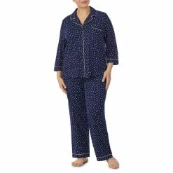 Brand new 🎉 Kate Spade New York Plus Size Lip Print 3/4 Sleeve Notch Collar Long Sleeve Knit Pajama Set Navy Print 🥰