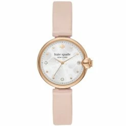 Best Pirce 🎁 Kate Spade New York Chelsea Park Three-Hand Date Pink Leather ⌚ Watch 🎁
