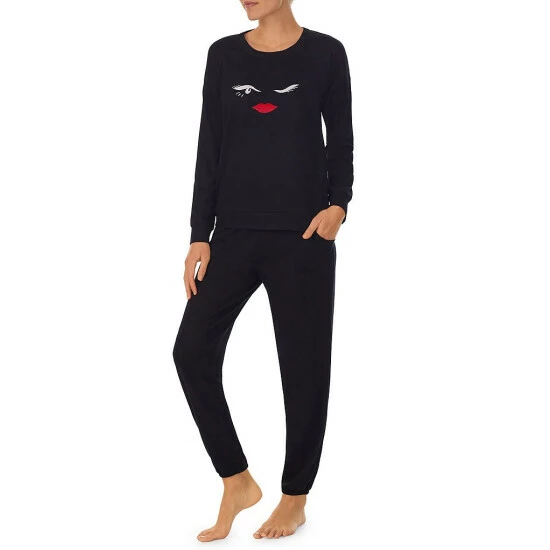 Buy π Kate Spade New York Sweater Knit Long Sleeve Crew Neck Winking Face Print Pajama Set Black π 1 Buy π Kate Spade New York Sweater Knit Long Sleeve Crew Neck Winking Face Print Pajama Set Black π