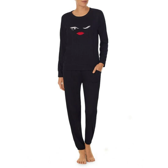 Buy π Kate Spade New York Sweater Knit Long Sleeve Crew Neck Winking Face Print Pajama Set Black π 3 Buy π Kate Spade New York Sweater Knit Long Sleeve Crew Neck Winking Face Print Pajama Set Black π - Image 3