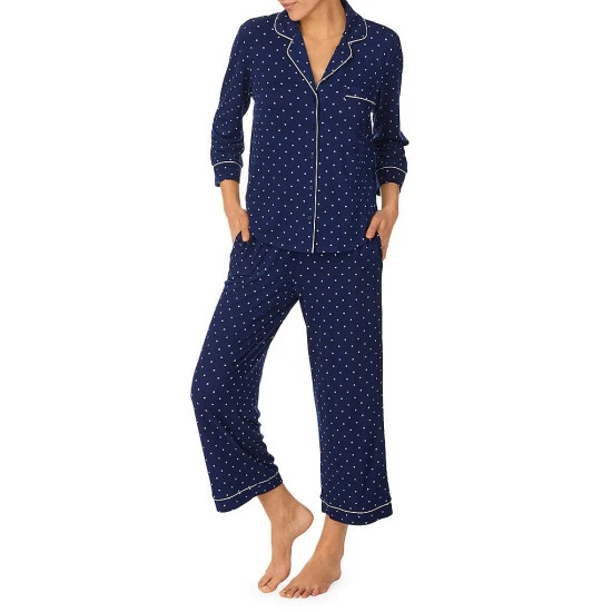 Hot Sale ✔️ Kate Spade New York Dot Printed 3/4 Sleeve Notch Collar Cropped Pajama Set Blue/white ❤️ 1 Hot Sale ✔️ Kate Spade New York Dot Printed 3/4 Sleeve Notch Collar Cropped Pajama Set Blue/white ❤️