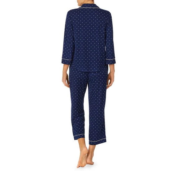 Hot Sale ✔️ Kate Spade New York Dot Printed 3/4 Sleeve Notch Collar Cropped Pajama Set Blue/white ❤️ 2 Hot Sale ✔️ Kate Spade New York Dot Printed 3/4 Sleeve Notch Collar Cropped Pajama Set Blue/white ❤️ - Image 2