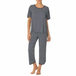 Top 10 ⌛ Kate Spade New York Navy Print Jersey Knit Round Neck Short Sleeve Cropped Coordinating Pajama Set 👍
