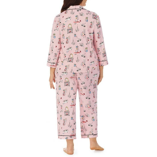 Hot Sale π Kate Spade New York Plus Size Printed 3/4 Sleeve Notch Collar Cropped Patch Pocket Pajama Set Pink/multi π 2 Hot Sale π Kate Spade New York Plus Size Printed 3/4 Sleeve Notch Collar Cropped Patch Pocket Pajama Set Pink/multi π - Image 2