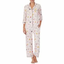 Best Pirce ⭐ Kate Spade New York Zodiac Print 3/4 Sleeve Notch Collar Pajama Set Pastel Pink ❤️