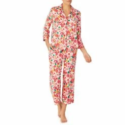 Best Pirce 😍 Kate Spade New York Brushed Floral Print 3/4 Sleeve Notch Collar Cropped Coordinating Pajama Set White Ditsy 🎉
