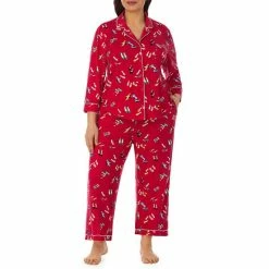 Promo ❤️ Kate Spade New York Plus Size 👟 Shoe Print 3/4 Sleeve Notch Collar Patch Pocket Cropped Pajama Set Red/print ✔️