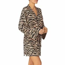 Hot Sale ⭐ Kate Spade New York Long Sleeve Zebra Print Shawl Collar Sweater Knit Short Cozy Robe Brown Print 🔔 -Kate Spade New York shop unnamed file 2179