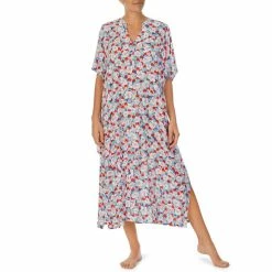 New π₯° Kate Spade New York Floral Print 3/4 Sleeve Split V-Neck Side Slit Woven Caftan Multicolor π
