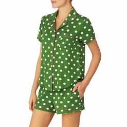 Outlet 👍 Kate Spade New York Dotted Short Sleeve Notch Collar Cozy Knit Jersey Shorty Pajama Set Green Dot 🔔 -Kate Spade New York shop unnamed file 221