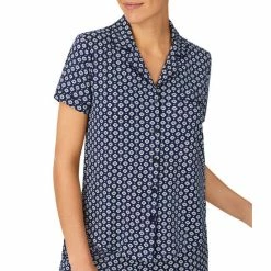 Hot Sale 👏 Kate Spade New York Printed Short Sleeve Notch Collar Cozy Jersey Shorty Pajama Set Navy Print 🎁 -Kate Spade New York shop unnamed file 2220