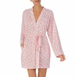 Deals 🤩 Kate Spade New York Animal Print Long Sleeve Shawl Collar Sweater Knit Short Robe Pink Print ✨