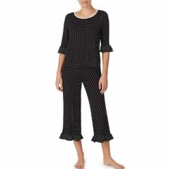 Brand new π Kate Spade New York Print Jersey Knit Cropped Coordinating Pajama Set Black/ivory Dot π§¨