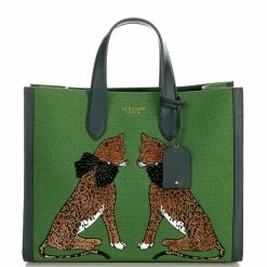 Budget 🧨 Kate Spade New York Lucy Manhattan Lady Leopard Embroidered Tote Bag Bitter Green Multi 🛒