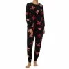 New 🤩 Kate Spade New York Ribbon Toss Long Sleeve Crew Neck Velour Jogger Pajama Set Black Novel 🧨