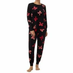 New π€© Kate Spade New York Ribbon Toss Long Sleeve Crew Neck Velour Jogger Pajama Set Black Novel π§¨