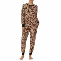 Cheapest π Kate Spade New York Animal Print Long Sleeve Round Neck Velour Pajama Set Brown Print π
