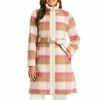 Hot Sale 🥰 Kate Spade New York Plaid Print Faux Fur Belted Stand Collar Long Sleeve Wool Blend 🧥 Coat Buffalo Plaid 😍