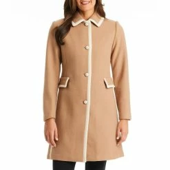 Cheapest 👍 Kate Spade New York Contrast Framed Single Breasted Long Sleeve Point Collar Pearl Detail Wool Blend 🧥 Coat Heather Grey 💯