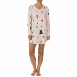 Budget 🛒 Kate Spade New York Holiday Costume Party Print Long Sleeve Round Neck Jersey Knit Nightshirt Pink/multi 🎁