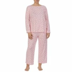 Outlet π Kate Spade New York Plus Size Animal Print Long Sleeve Round Neck Cropped Pajama Set Pink Print π