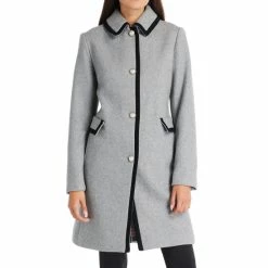 Cheapest 👍 Kate Spade New York Contrast Framed Single Breasted Long Sleeve Point Collar Pearl Detail Wool Blend 🧥 Coat Heather Grey 💯 -Kate Spade New York shop unnamed file 47